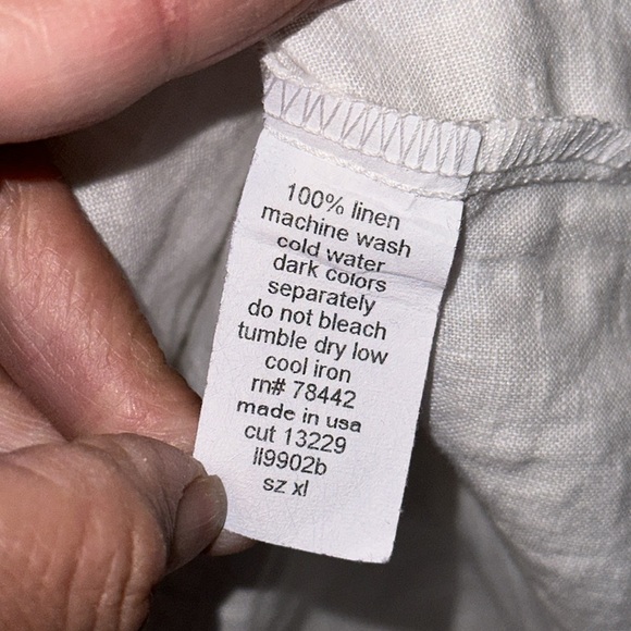 Allen Allen White 100% Linen Roll Tab Sleeves Button Down Top - Picture 10 of 10